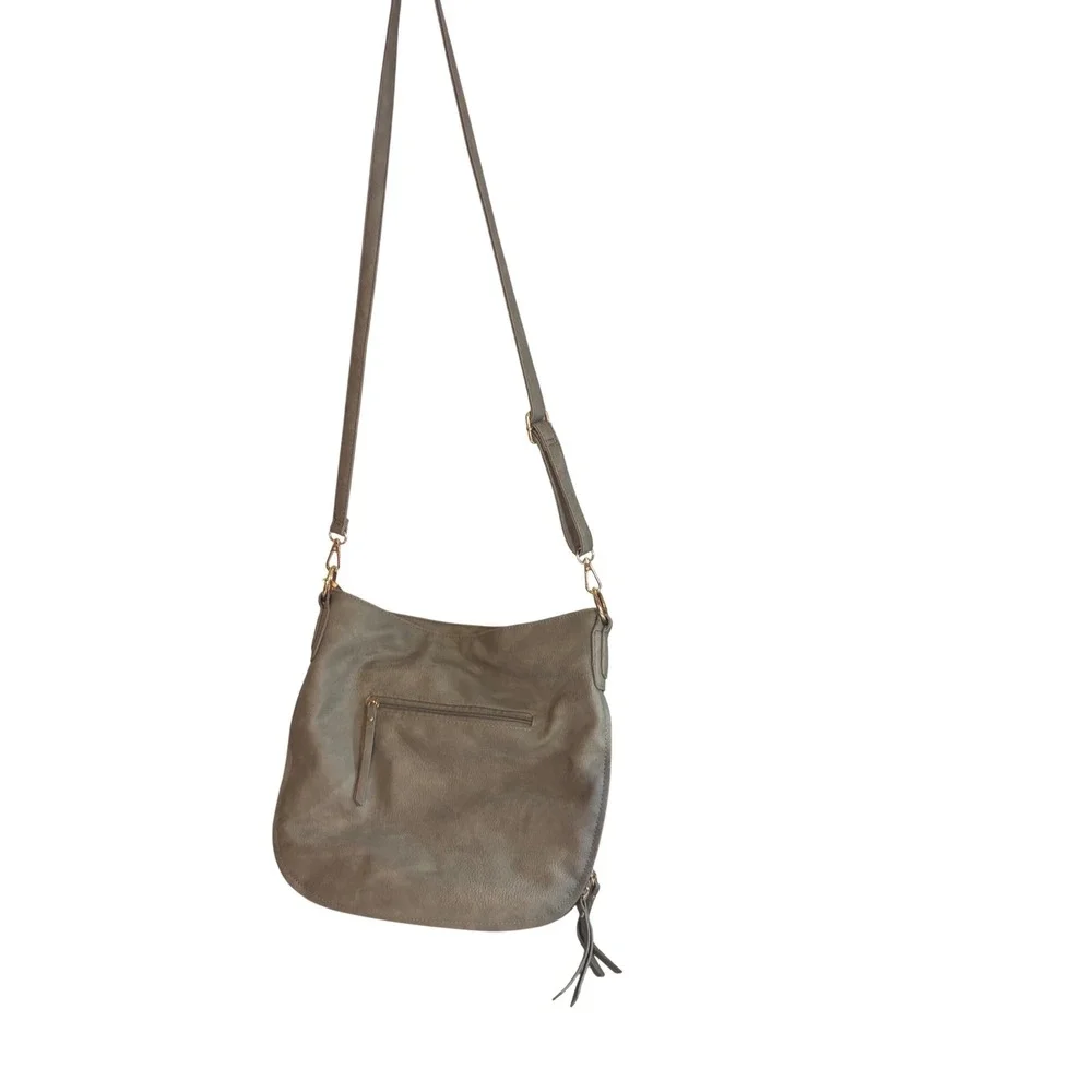 Wrangler Metallic Grey Faux Leather Crossbody Hobo Bag Gold Hardware Western